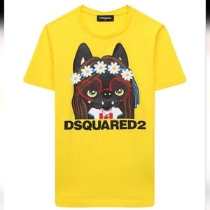 DSQUARED2 Kids Yellow Dog Graphic Tee - Size 8 Excellent Condition Like New